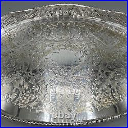 Vintage Silver Plate Gallery Serving Tray Handles Cocktail Drinks Viners English