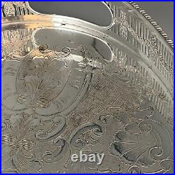 Vintage Silver Plate Gallery Serving Tray Handles Cocktail Drinks Viners English