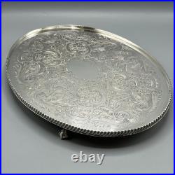 Vintage Silver Plated Footed Cocktail Tray English Drinks Ball & Claw Feet
