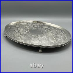 Vintage Silver Plated Footed Cocktail Tray English Drinks Ball & Claw Feet
