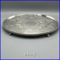 Vintage Silver Plated Footed Cocktail Tray English Drinks Ball & Claw Feet