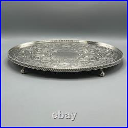 Vintage Silver Plated Footed Cocktail Tray English Drinks Ball & Claw Feet