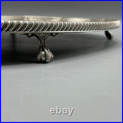 Vintage Silver Plated Footed Cocktail Tray English Drinks Ball & Claw Feet