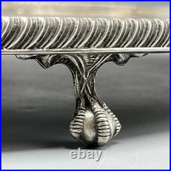 Vintage Silver Plated Footed Cocktail Tray English Drinks Ball & Claw Feet