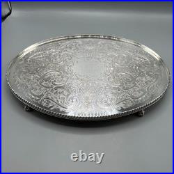Vintage Silver Plated Footed Cocktail Tray English Drinks Ball & Claw Feet