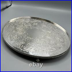 Vintage Silver Plated Footed Cocktail Tray English Drinks Ball & Claw Feet