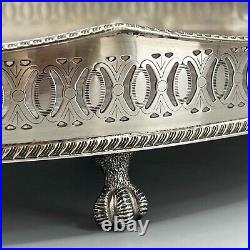 Vintage Silver Plated Gallery Serving Tray Footed English Sheffield Cocktail