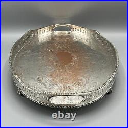 Vintage Silver Plated Gallery Serving Tray Footed English Sheffield Cocktail