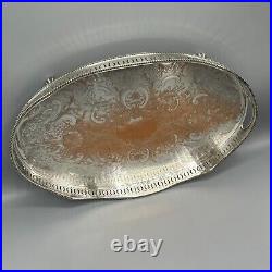 Vintage Silver Plated Gallery Serving Tray Footed English Sheffield Cocktail