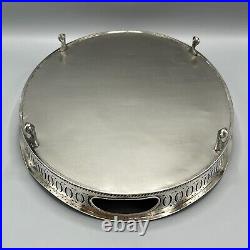 Vintage Silver Plated Gallery Serving Tray Footed English Sheffield Cocktail