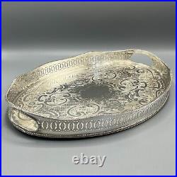 Vintage Silver Plated Gallery Serving Tray Handles Cocktail Drinks Tea English