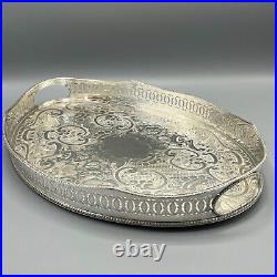 Vintage Silver Plated Gallery Serving Tray Handles Cocktail Drinks Tea English