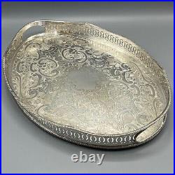 Vintage Silver Plated Gallery Serving Tray Handles Cocktail Drinks Tea English