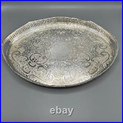 Vintage Silver Plated Gallery Serving Tray Handles Cocktail Drinks Tea English