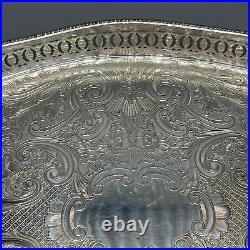 Vintage Silver Plated Gallery Serving Tray Handles Cocktail Drinks Tea English