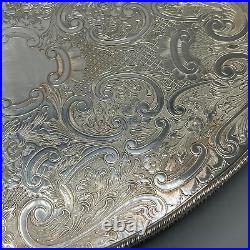 Vintage Silver Plated Gallery Serving Tray Handles Cocktail Drinks Tea English