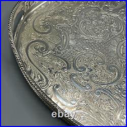 Vintage Silver Plated Gallery Serving Tray Handles Cocktail Drinks Tea English