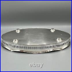 Vintage Silver Plated Gallery Serving Tray Handles English Cocktail Drinks Tea