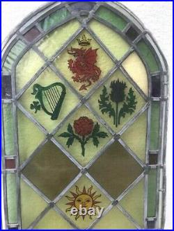 Vintage Stained Leaded Glass Window Panel recently hand painted with GB symbols