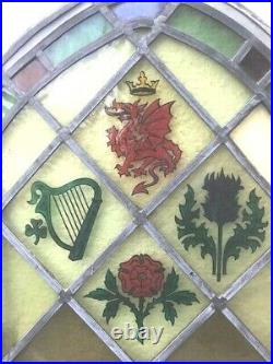 Vintage Stained Leaded Glass Window Panel recently hand painted with GB symbols