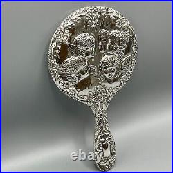 Vintage Sterling Silver Hand Mirror Reynolds Angels Cherubs English Hallmarked