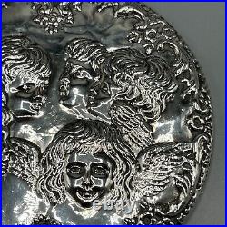 Vintage Sterling Silver Hand Mirror Reynolds Angels Cherubs English Hallmarked
