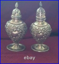 Vintage Sterling Silver Repousse English Salt and Pepper Shakers, 1899