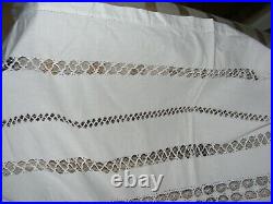 Vintage Tablecloth White Linen Cutwork, Lace, Embroidery 82 X 70