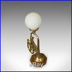 Vintage Trumpet Lamp, English, Oak, Brass, Musical Instrument, Light, Pendant