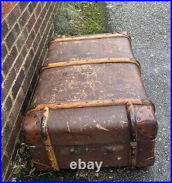 Vintage Trunk, English, Leather, Travel Case, Luggage, C. 1930