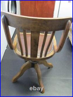 Vintage Wood Leather Office Chair Swivel Chair 30's 40's Desk English 88cm LABEL