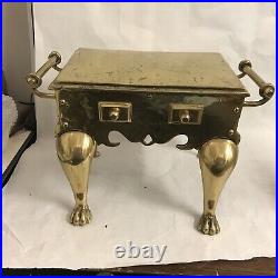 Vintage antique English thick brass iron footman stool fireplace bench Plant Std