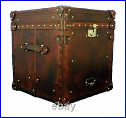 Vintage antique Trunk English handmade leather occasional side table chests Gift