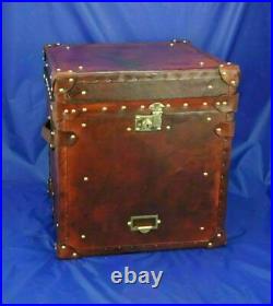Vintage antique Trunk English handmade leather occasional side table chests Gift
