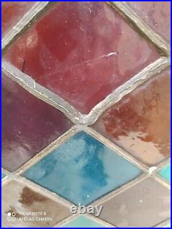 Vintage antique harlequin English Stained Glass Window Pane 808mm x 590mm