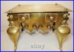 Vintage antique ornate English thick brass iron footman stool fireplace bench