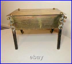 Vintage antique ornate English thick brass iron footman stool fireplace bench