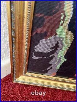 Vintage large Framed Tapestry English Needlepoint Lady in bonnet & cloak