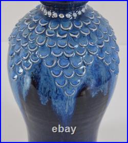 William Barnes Studio Art Pottery Fish Scale Flambe Vase English Vintage Antique