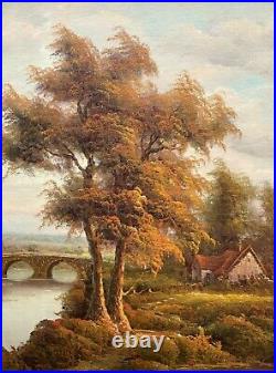 Wonderful 1950s Vintage Antique English Autumn Country Landscape Oil Painting