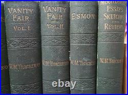 Works of Thackeray Illustrated Victorian Antique 12 Book 1883 Vintage Green RARE